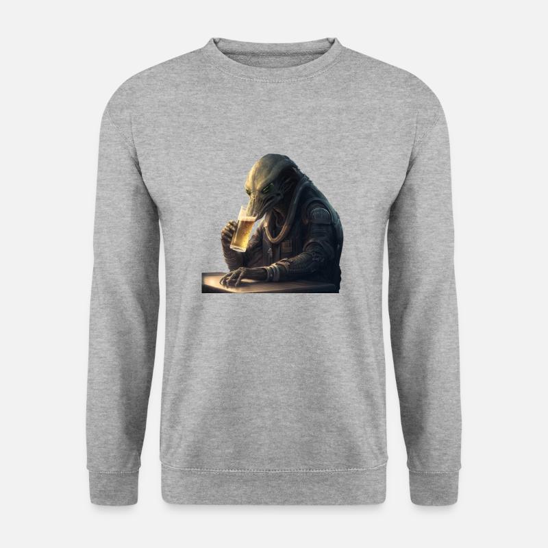 Alien mit Feierabendbier - Unisex Pullover - Weißgrau meliert