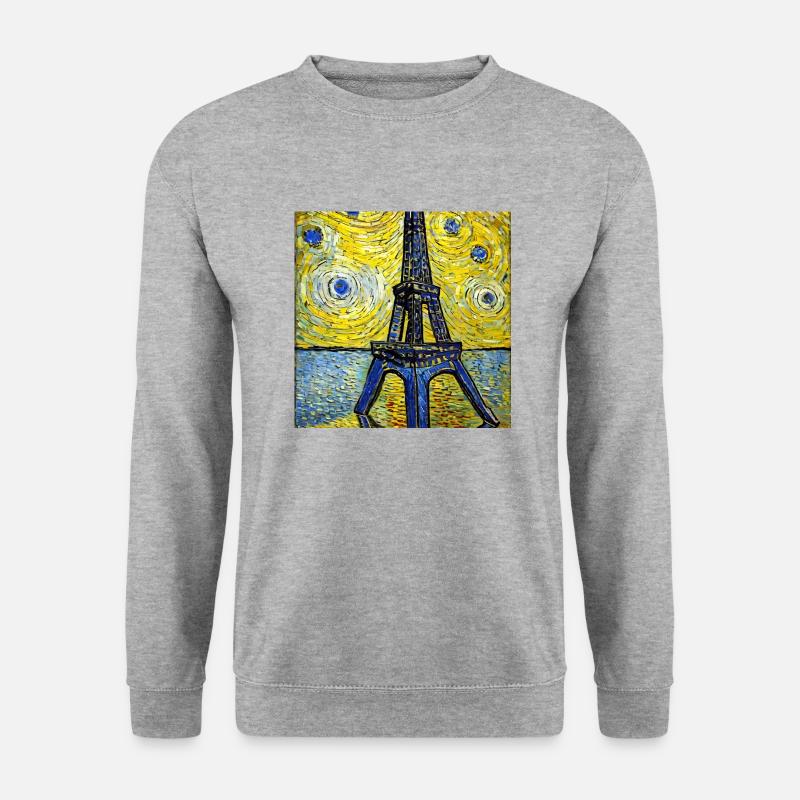Paris Eiffelturm van gogh - Unisex Pullover - Weißgrau meliert