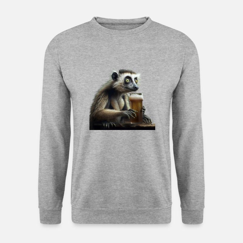 Lustiger Verrückter Lemur mit Bier - Unisex Pullover - Weißgrau meliert