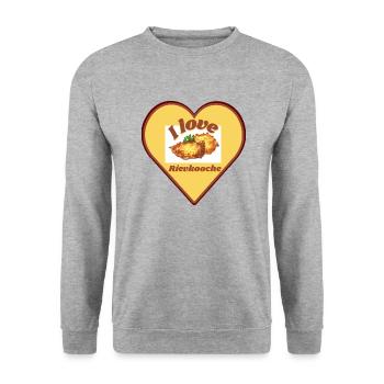 I love Rievkooche neu Beige Braun - Unisex Pullover - Weißgrau meliert - Vorne - Alina (178cm) & Michal (187cm)