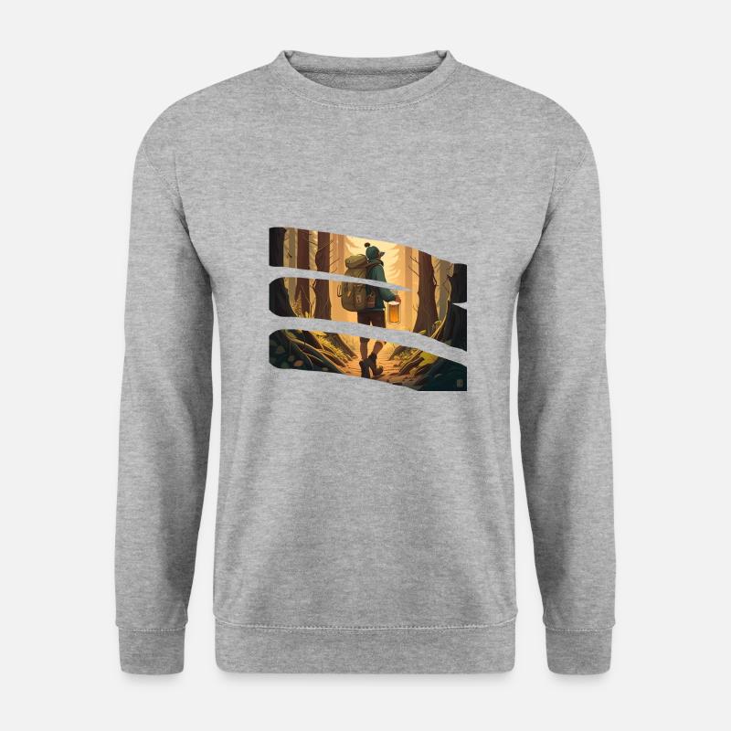 Wanderer im Wald mit Bier - Unisex Pullover - Weißgrau meliert