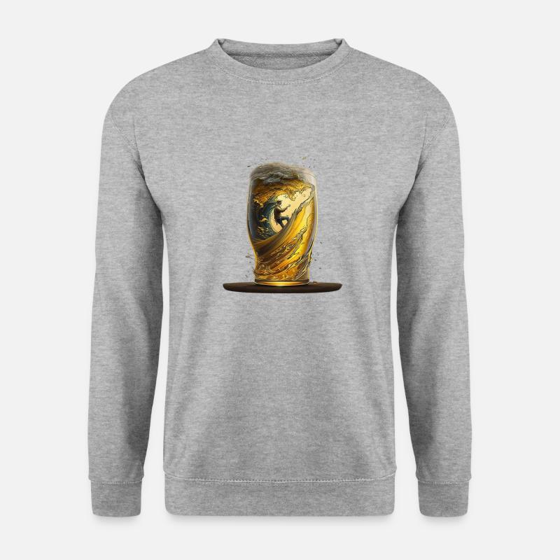 Bierglas mit Surfer auf Welle - Unisex Pullover - Weißgrau meliert