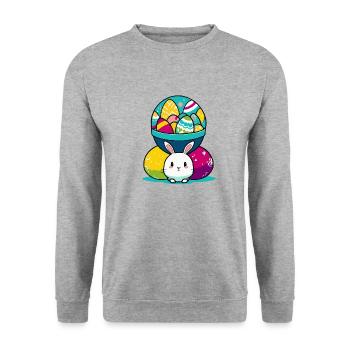 Osterhasen Ei mit Eierkorb - Unisex Pullover - Weißgrau meliert - Vorne - Alina (178cm) & Michal (187cm)