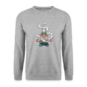 Lustiger Zwerg, der einen Joint raucht - Unisex Pullover - Weißgrau meliert - Vorne - Alina (178cm) & Michal (187cm)