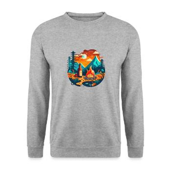 Outdoor camping with campfire and beer - Unisex Sweatshirt - salt & pepper - Front - Alina (178cm) & Michal (187cm)