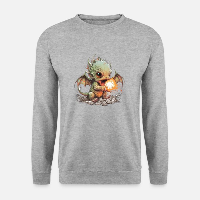 Flammender Baby-Drache süßer Schrecken - Unisex Pullover - Weißgrau meliert