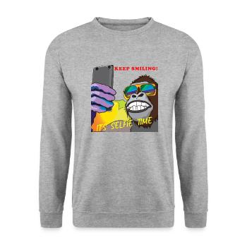 Funny gorilla makes selfie gift - Unisex Sweatshirt - salt & pepper - Front - Alina (178cm) & Michal (187cm)