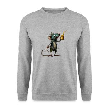 lustige, verrückte Maus mit Bier - Unisex Pullover - Weißgrau meliert - Vorne - Alina (178cm) & Michal (187cm)