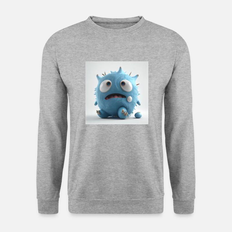 Blaues Monsterchen - Unisex Pullover - Weißgrau meliert
