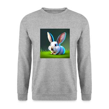 Kaninchen mit großen Ohren - Unisex Pullover - Weißgrau meliert - Vorne - Alina (178cm) & Michal (187cm)