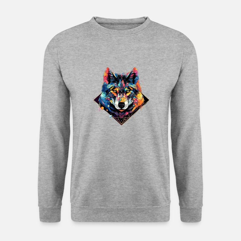 Neon - Wolf - Crystal Polygon - pos - Unisex Pullover - Weißgrau meliert