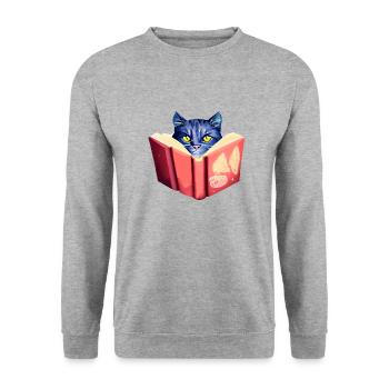 Cat Books Reading Domestic Cat Cat Book Kitten - Unisex Sweatshirt - salt & pepper - Front - Alina (178cm) & Michal (187cm)