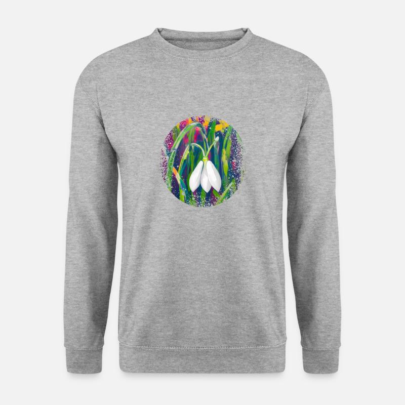Schneeglöcken Ölgemälde - Unisex Pullover - Weißgrau meliert