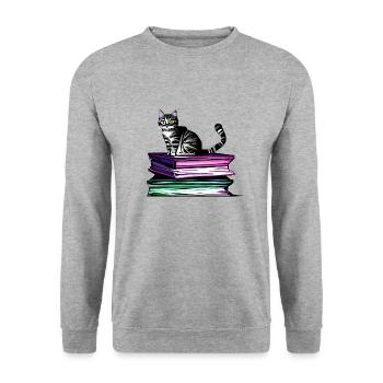 Read Books Cat Domestic Cat Cat Book Kitten - Unisex Sweatshirt - salt & pepper - Front - Alina (178cm) & Michal (187cm)
