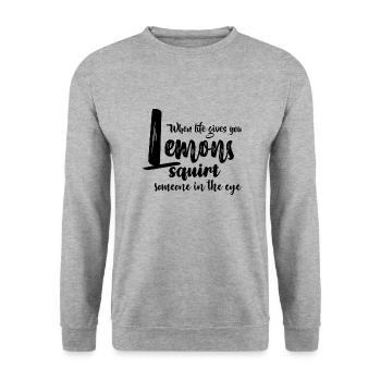 FUN Quote - Lemon Squirt - pos - Unisex Pullover - Weißgrau meliert - Vorne - Alina (178cm) & Michal (187cm)