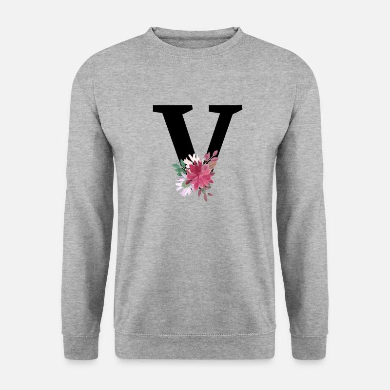 Buchstabe v blumig - Unisex Pullover - Weißgrau meliert