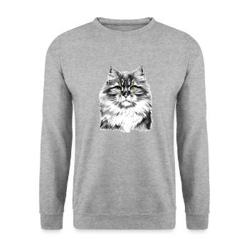 Sibirische Katze - Unisex Pullover - Weißgrau meliert - Vorne - Alina (178cm) & Michal (187cm)