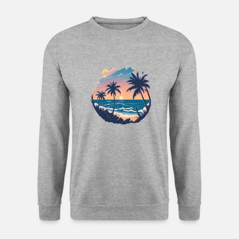 Sonnenuntergang am Palmenstrand - Unisex Pullover - Weißgrau meliert