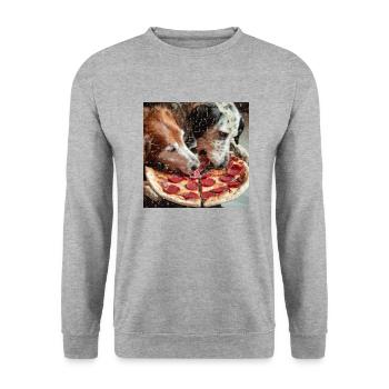 two dogs eating salami pizza - Unisex Sweatshirt - salt & pepper - Front - Alina (178cm) & Michal (187cm)