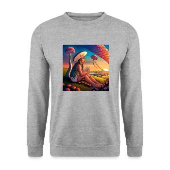 Mushroom girl - Unisex Pullover - Weißgrau meliert - Vorne - Alina (178cm) & Michal (187cm)