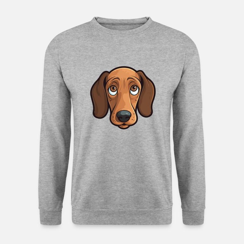 Dackel Kopf Comic Cartoon Hund Hundeliebling - Unisex Pullover - Weißgrau meliert