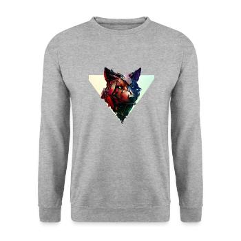 Ink & Ivory futuristic cyber wolf - Unisex Pullover - Weißgrau meliert - Vorne - Alina (178cm) & Michal (187cm)