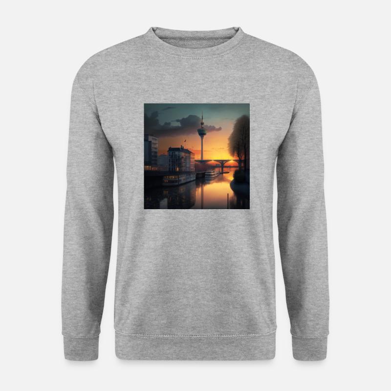 Sonnenuntergang in Düsseldorf - Unisex Pullover - Weißgrau meliert