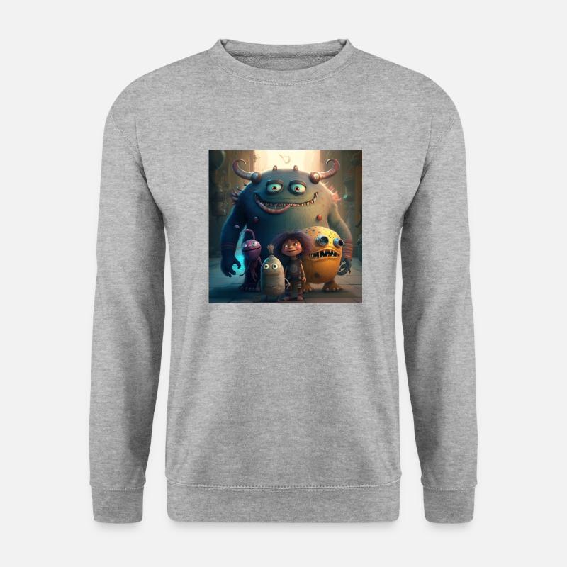 Freundliche Monster - Unisex Pullover - Weißgrau meliert