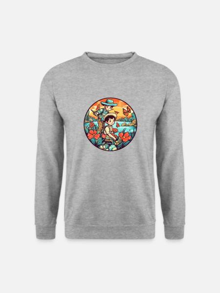 Vater und Sohn Angeln am Vatertag - Unisex Pullover - Weißgrau meliert