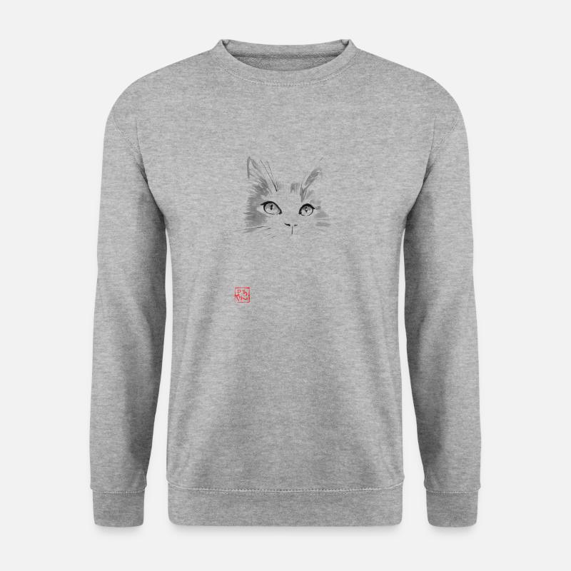 Katzengesicht - Unisex Pullover - Weißgrau meliert