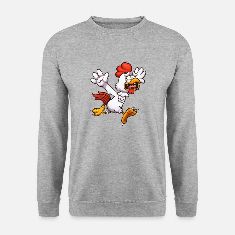 Verängstigtes Cartoon-Huhn - Unisex Pullover - Weißgrau meliert