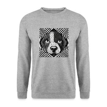 Geometrische Eckzahnmuster-Kunst - Unisex Pullover - Weißgrau meliert - Vorne - Alina (178cm) & Michal (187cm)