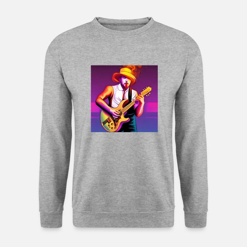 Gitarrist in Flammen - Unisex Pullover - Weißgrau meliert