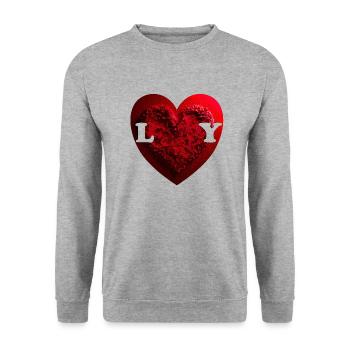 Love You, sagen Verliebte in Kurzform - Unisex Pullover - Weißgrau meliert - Vorne - Alina (178cm) & Michal (187cm)