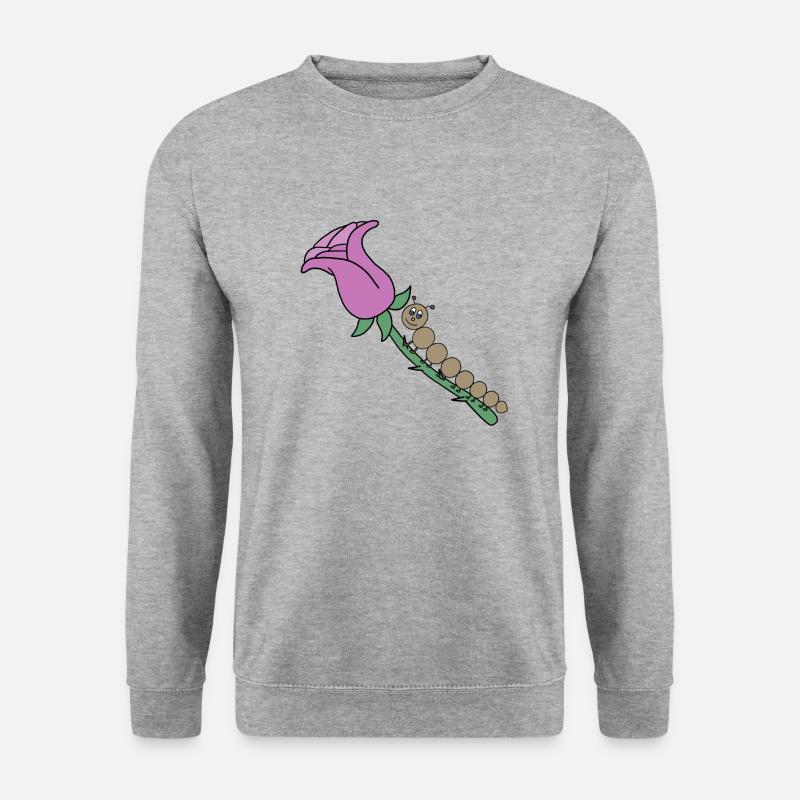 Rose mit Raupe - Unisex Pullover - Weißgrau meliert