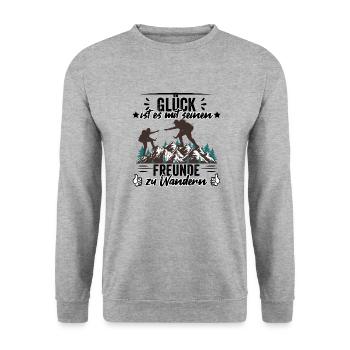 Glück ist es mit seinen Freunde zu Wandern - Unisex Pullover - Weißgrau meliert - Vorne - Alina (178cm) & Michal (187cm)
