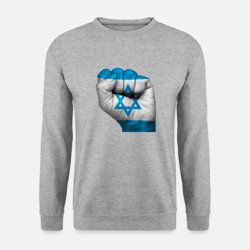 Flagge Israels auf geschlossener Faust gemalt - Unisex Pullover - Weißgrau meliert