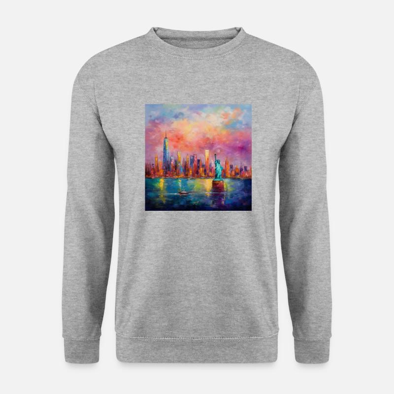 Monet-inspiriert: New York City - Unisex Pullover - Weißgrau meliert