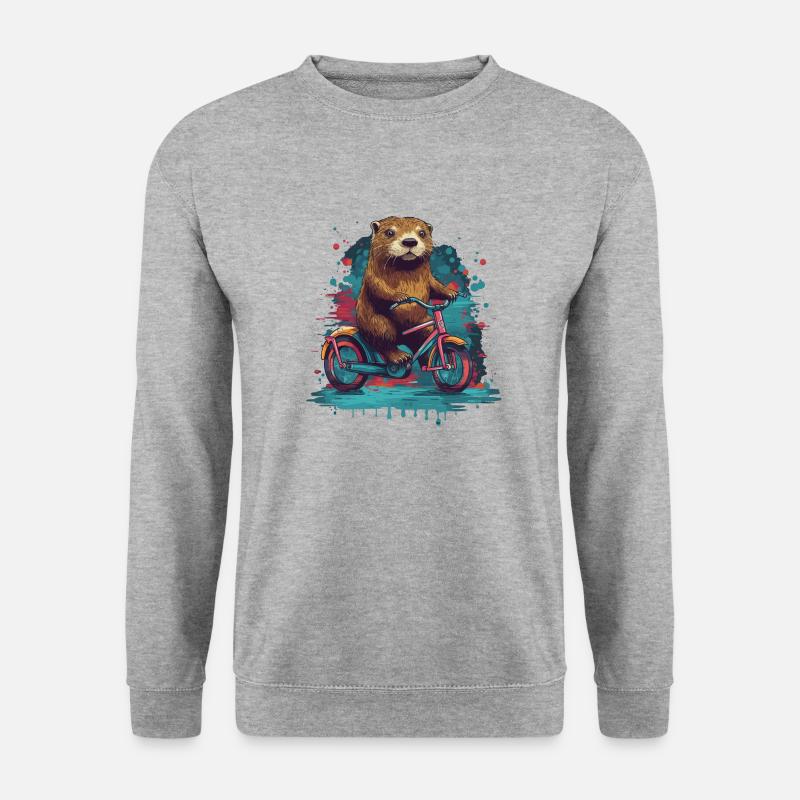 Otter auf Fahrrad - Unisex Pullover - Weißgrau meliert