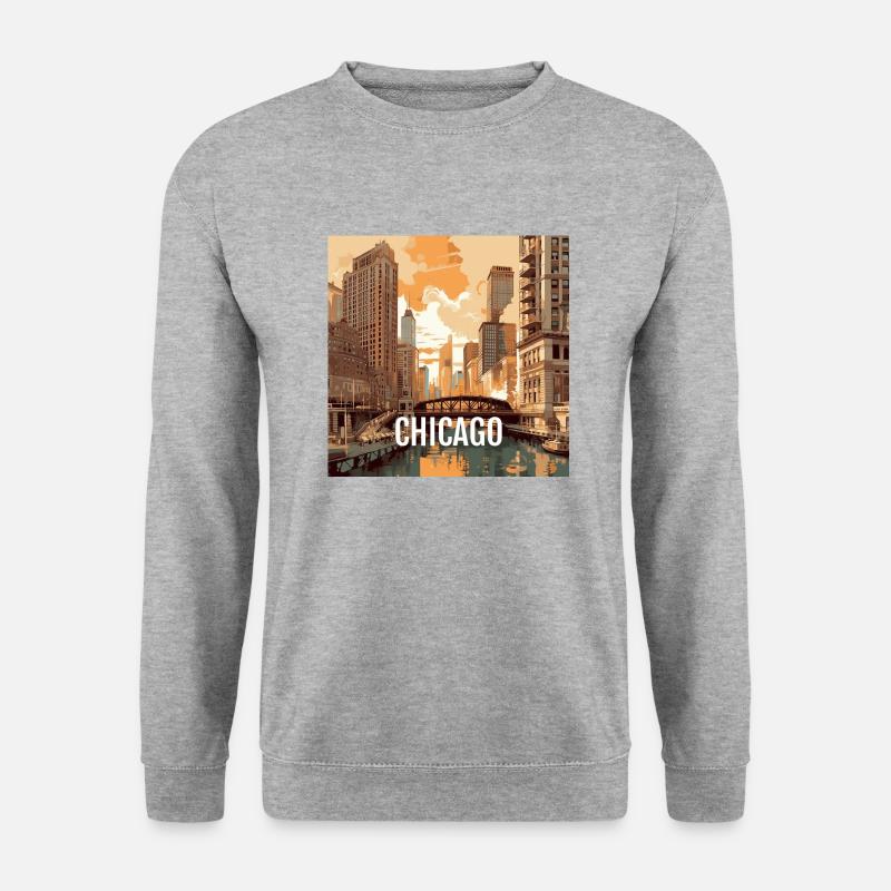 Chicago bei Sonnenuntergang - Unisex Pullover - Weißgrau meliert