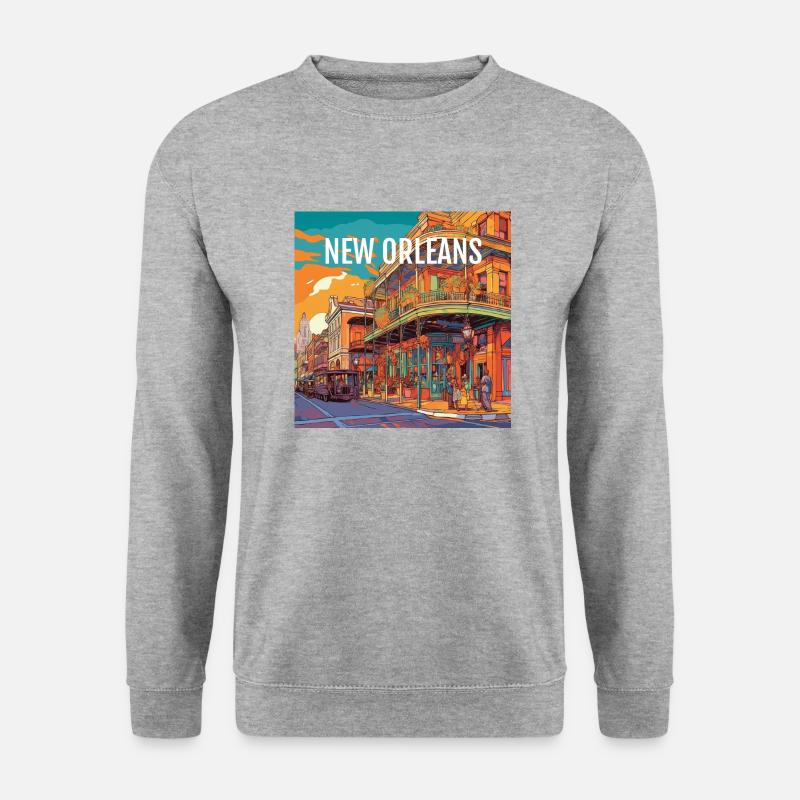 New Orleans bei Sonnenuntergang - Unisex Pullover - Weißgrau meliert