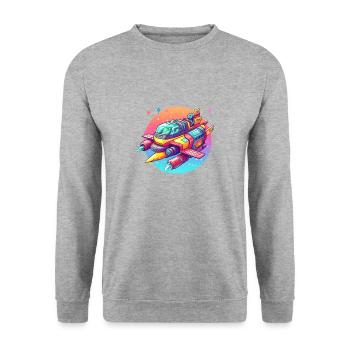 Buntes Raumschiff - Unisex Pullover - Weißgrau meliert - Vorne - Alina (178cm) & Michal (187cm)