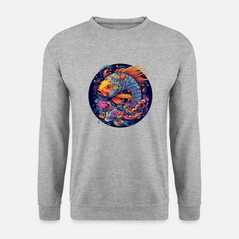 Neon - Koi - Psychadelic Fish - pos - Unisex Pullover - Weißgrau meliert