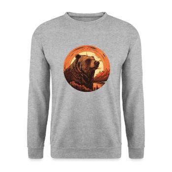 Retro Brown Bear in Canada Mountains Sunset - Unisex Sweatshirt - salt & pepper - Front - Alina (178cm) & Michal (187cm)