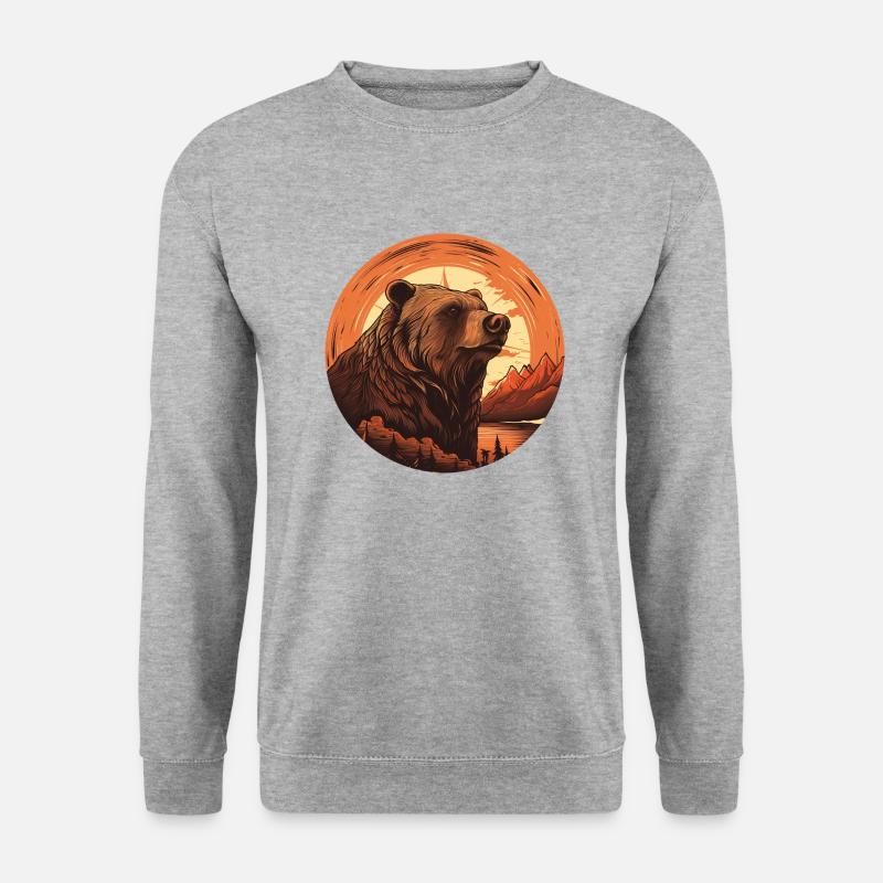 Retro Braunbär in Kanada Berge Sonnenuntergang - Unisex Pullover - Weißgrau meliert