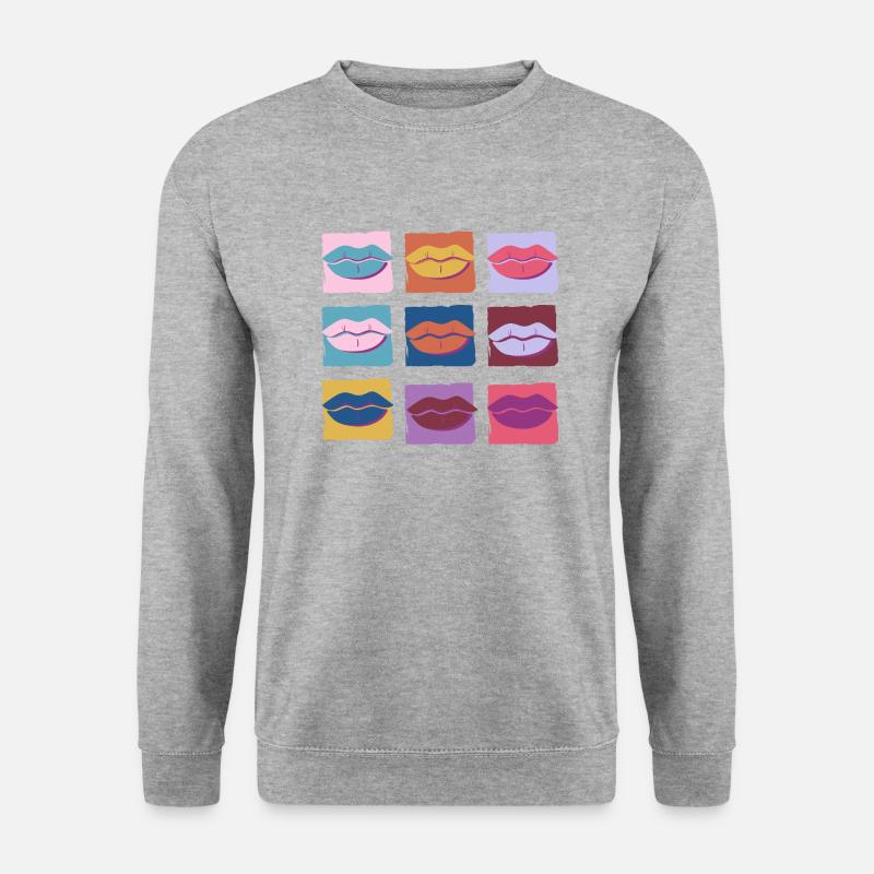 Retro mehrfarbige Lippe - Unisex Pullover - Weißgrau meliert