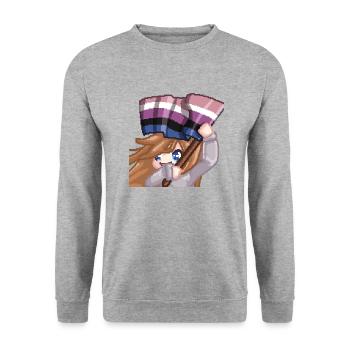 Pillowg1rl Emote mit Lesbianflagge - Unisex Pullover - Weißgrau meliert - Vorne - Alina (178cm) & Michal (187cm)
