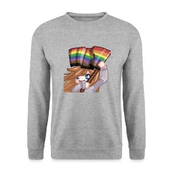 Pillowg1rl Emote mit Prideflagge - Unisex Pullover - Weißgrau meliert - Vorne - Alina (178cm) & Michal (187cm)