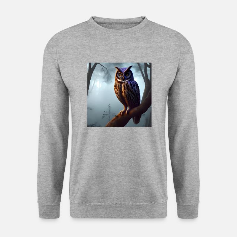 Eule Owl Dystopisch bei Nacht - Unisex Pullover - Weißgrau meliert