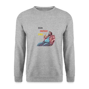 Dick, Deutsch, Stolz - lustige Trinksprüche - Unisex Pullover - Weißgrau meliert - Vorne - Alina (178cm) & Michal (187cm)
